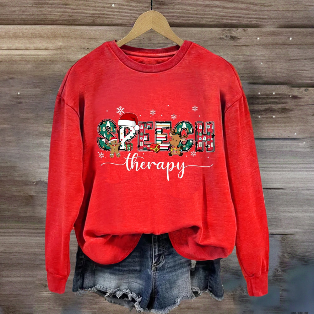 Speech Therapy Snowflakes And Santa Claus Sweatshirt