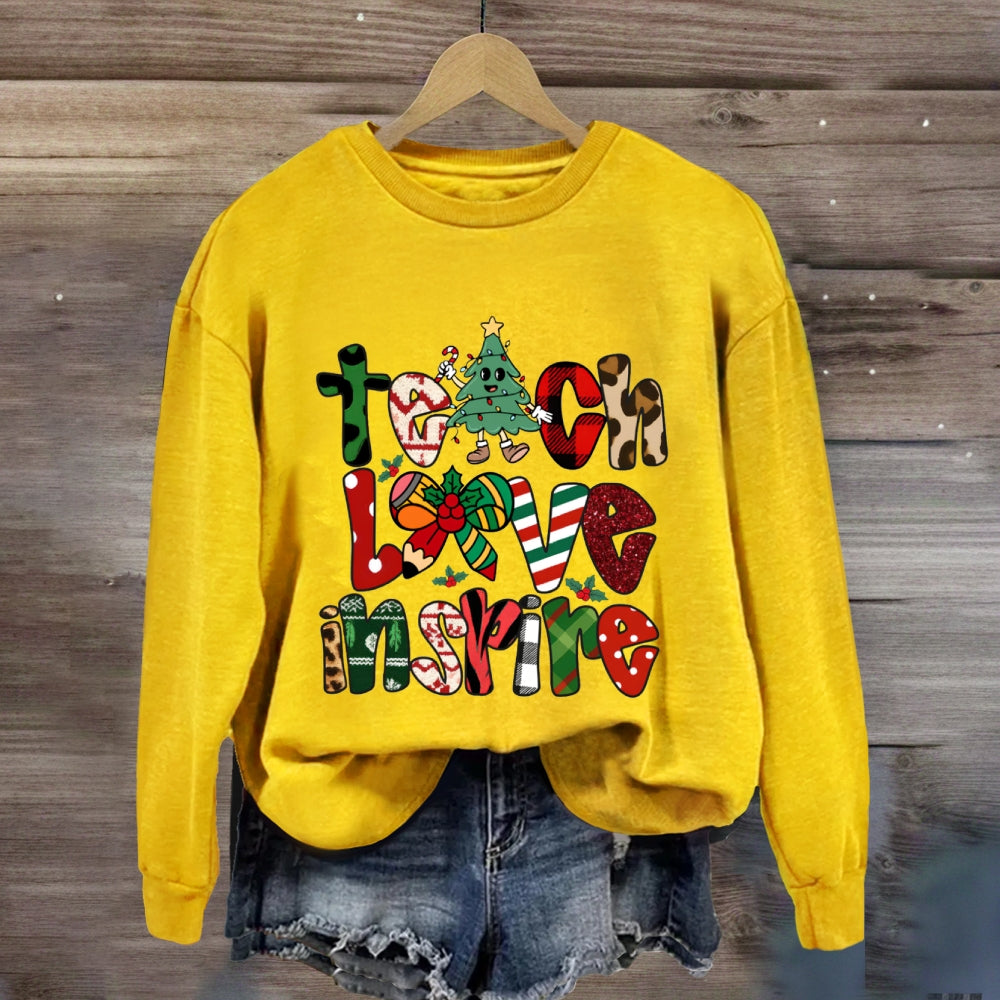 Teach Love Inspire Christmas Tree Bow Sweatshirt