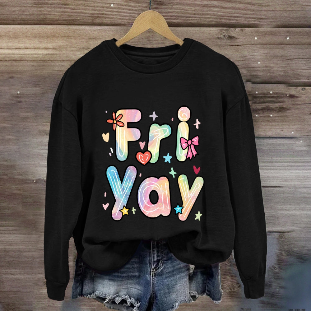 Happy Friyay Gradient Colorful Letters Sweatshirt