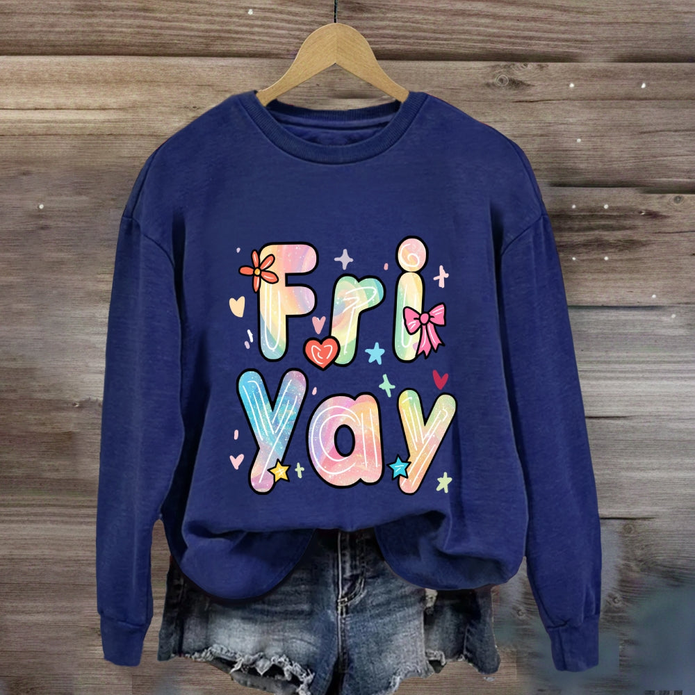 Happy Friyay Gradient Colorful Letters Sweatshirt