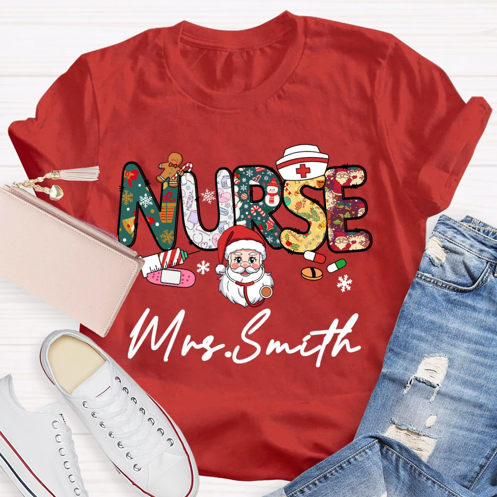 Personalized Name Nurse Santa Claus Christmas Vibes T-shirt