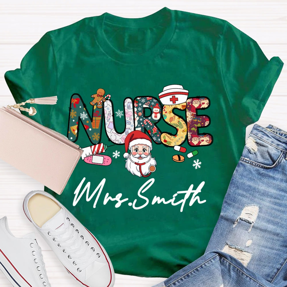 Personalized Name Nurse Santa Claus Christmas Vibes T-shirt