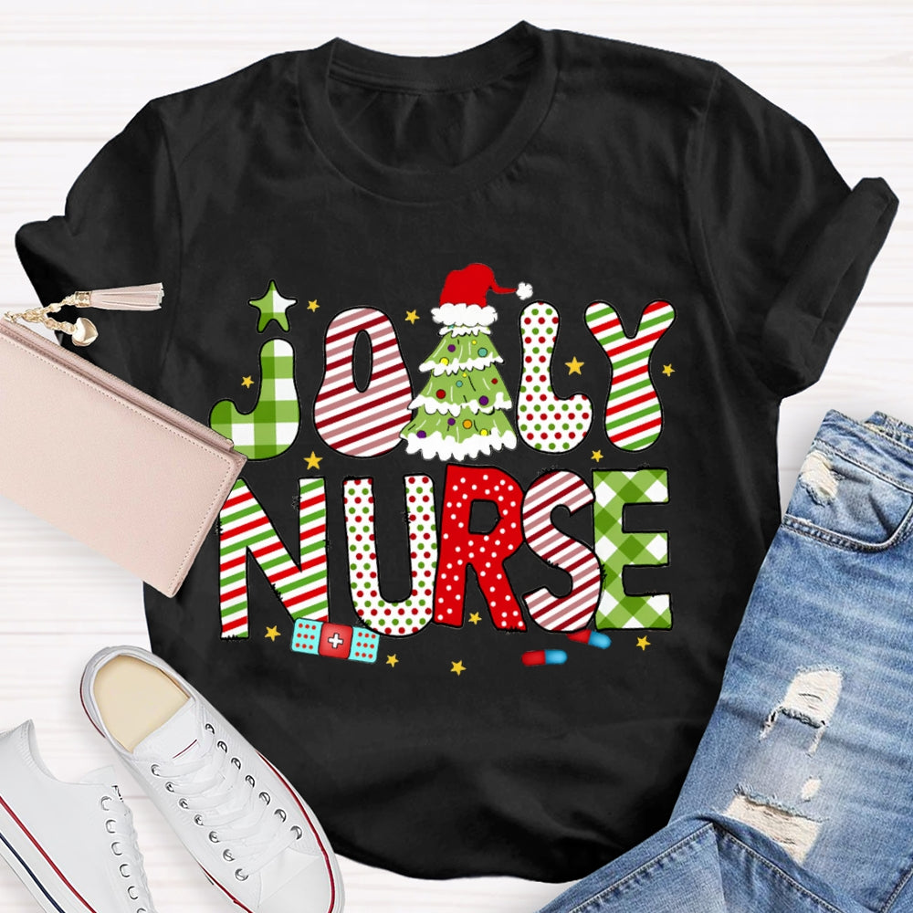Jolly Nurse Merry Christmas Tree T-shirt