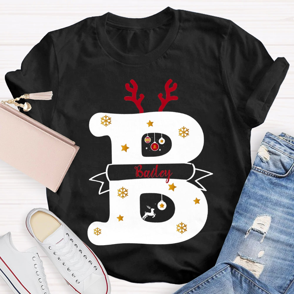 Personalized Name Christmas Antlers Merry Teacher Christmas T-shirt