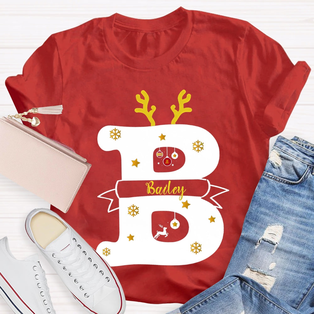 Personalized Name Christmas Antlers Merry Teacher Christmas T-shirt