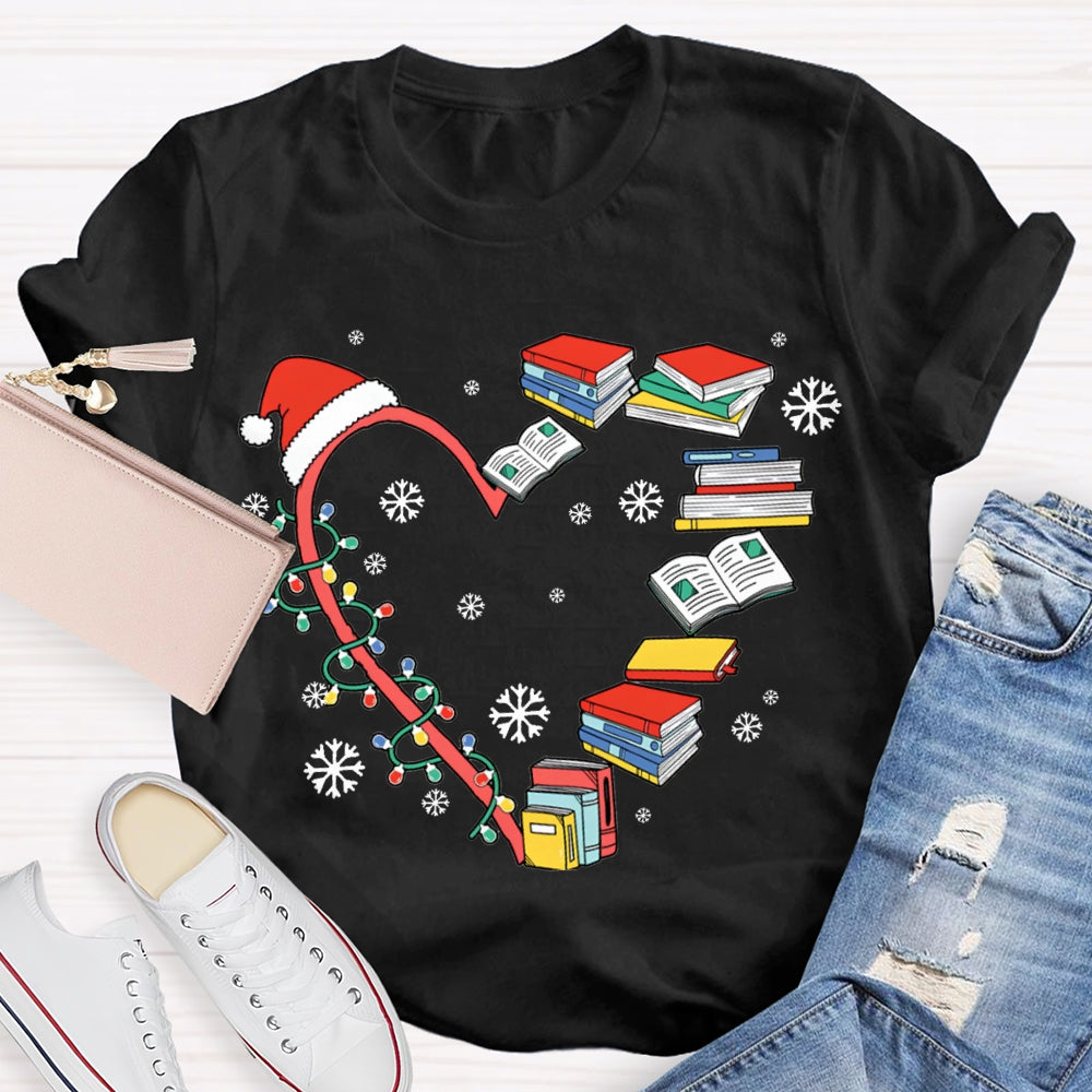 Christmas Lights And Books Snowflake Christmas T-shirt