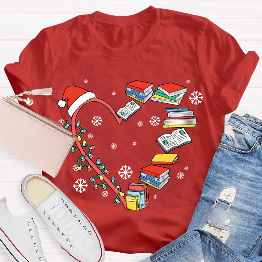 Christmas Lights And Books Snowflake Christmas T-shirt