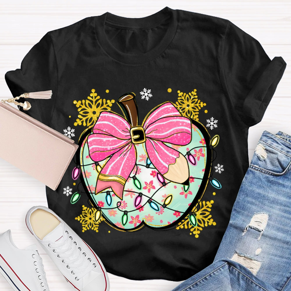 Bow Apple Christmas Lights And Snowflakes Christmas T-shirt