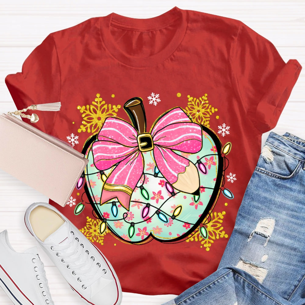 Bow Apple Christmas Lights And Snowflakes Christmas T-shirt