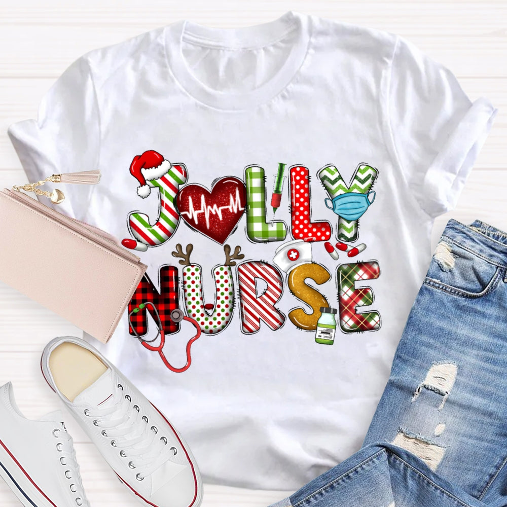 Jolly Nurse Christmas Vibes Color Fonts Christmas T-shirt
