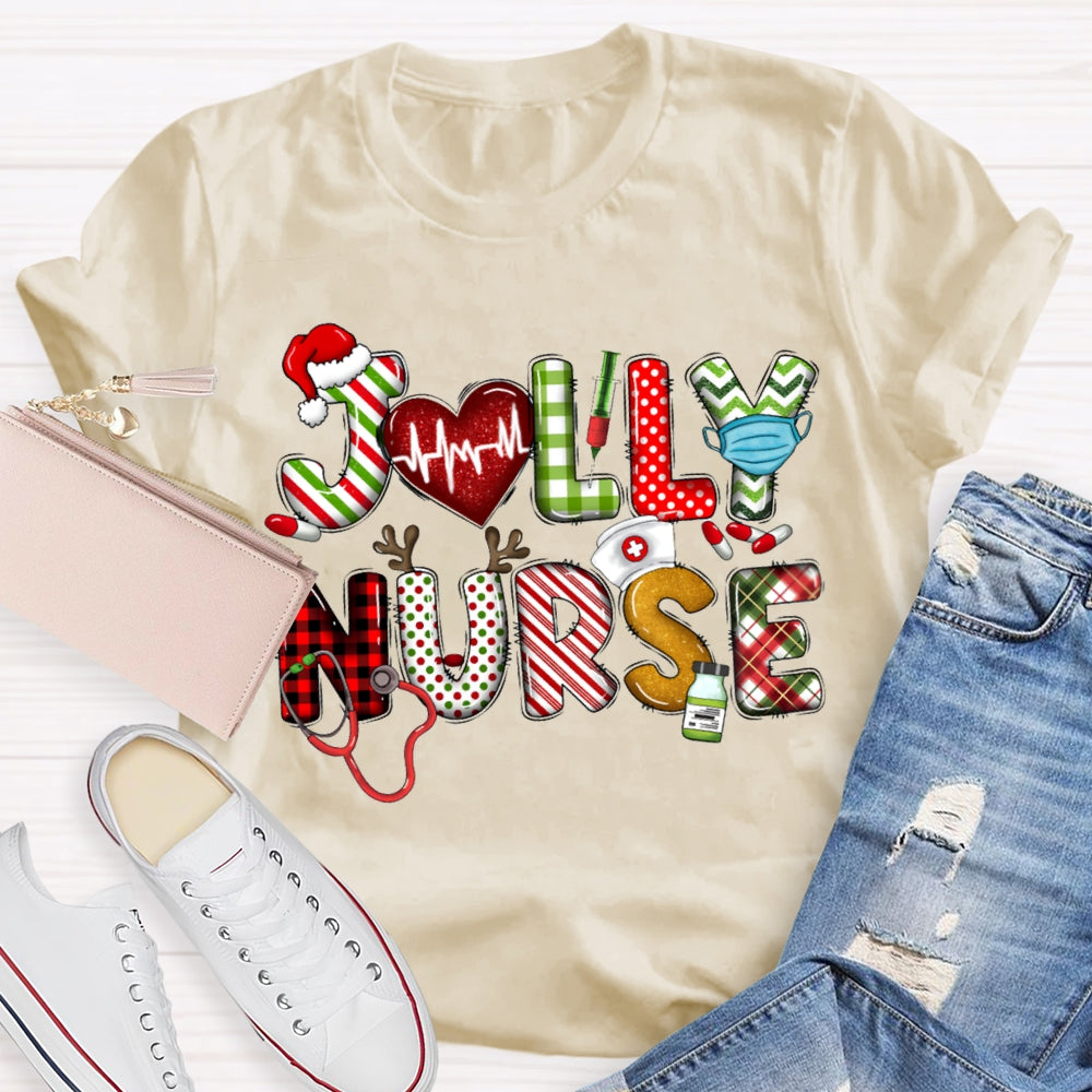 Jolly Nurse Christmas Vibes Color Fonts Christmas T-shirt