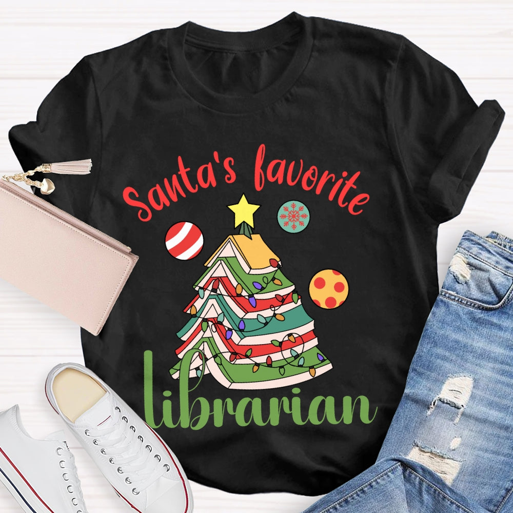 Santa'S Favorite Librarian Christmas Books And Lights T-shirt