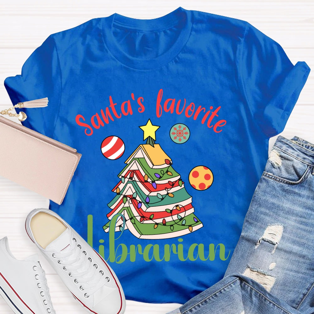 Santa'S Favorite Librarian Christmas Books And Lights T-shirt