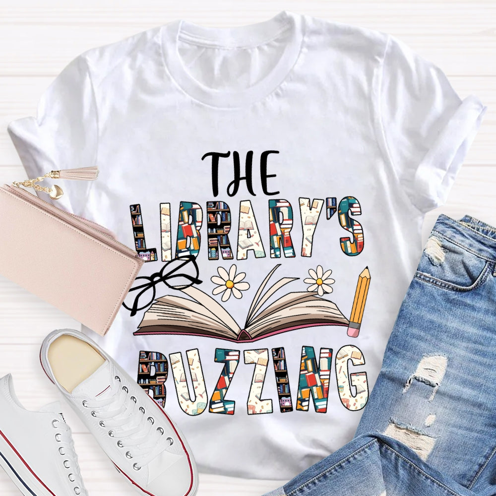 The Librarian Buzzing Books And Colored Fonts T-shirt