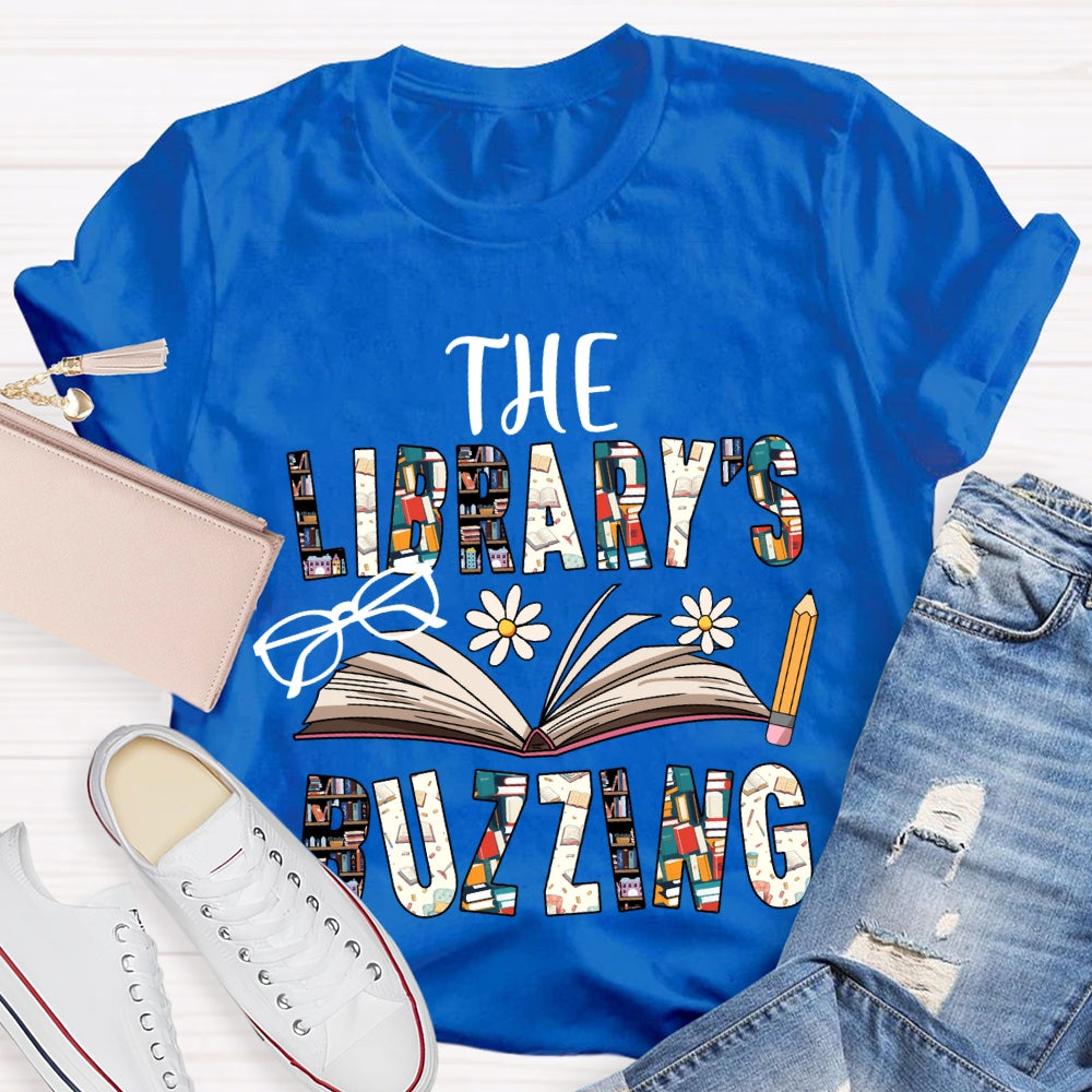 The Librarian Buzzing Books And Colored Fonts T-shirt