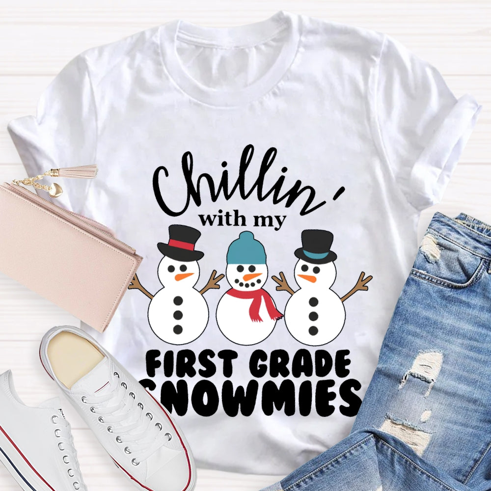 Personalized Grade Chillin With My First Grade Snowmies Christmas T-shirt