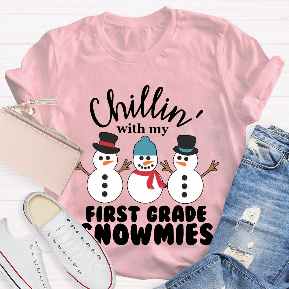 Personalized Grade Chillin With My First Grade Snowmies Christmas T-shirt