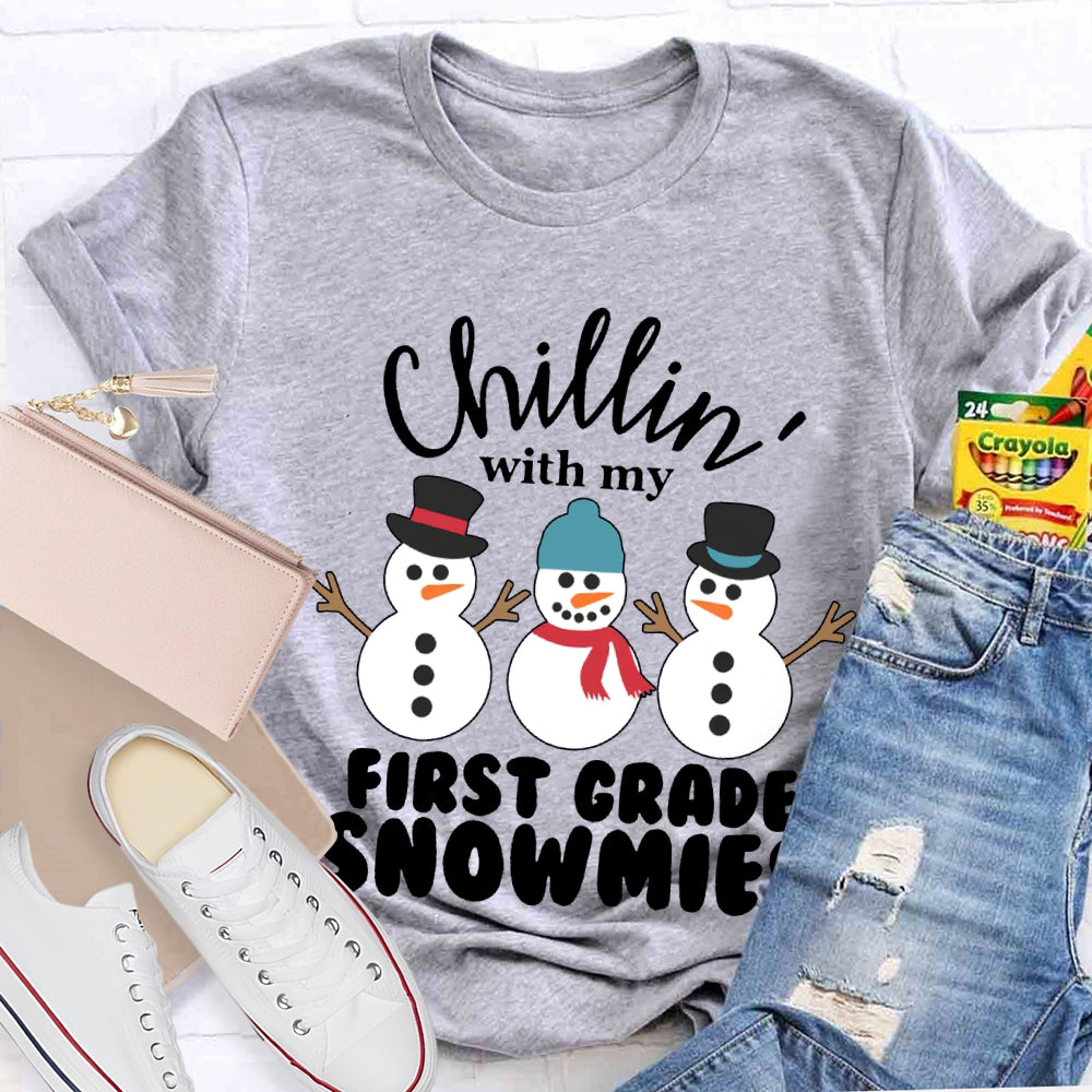 Personalized Grade Chillin With My First Grade Snowmies Christmas T-shirt