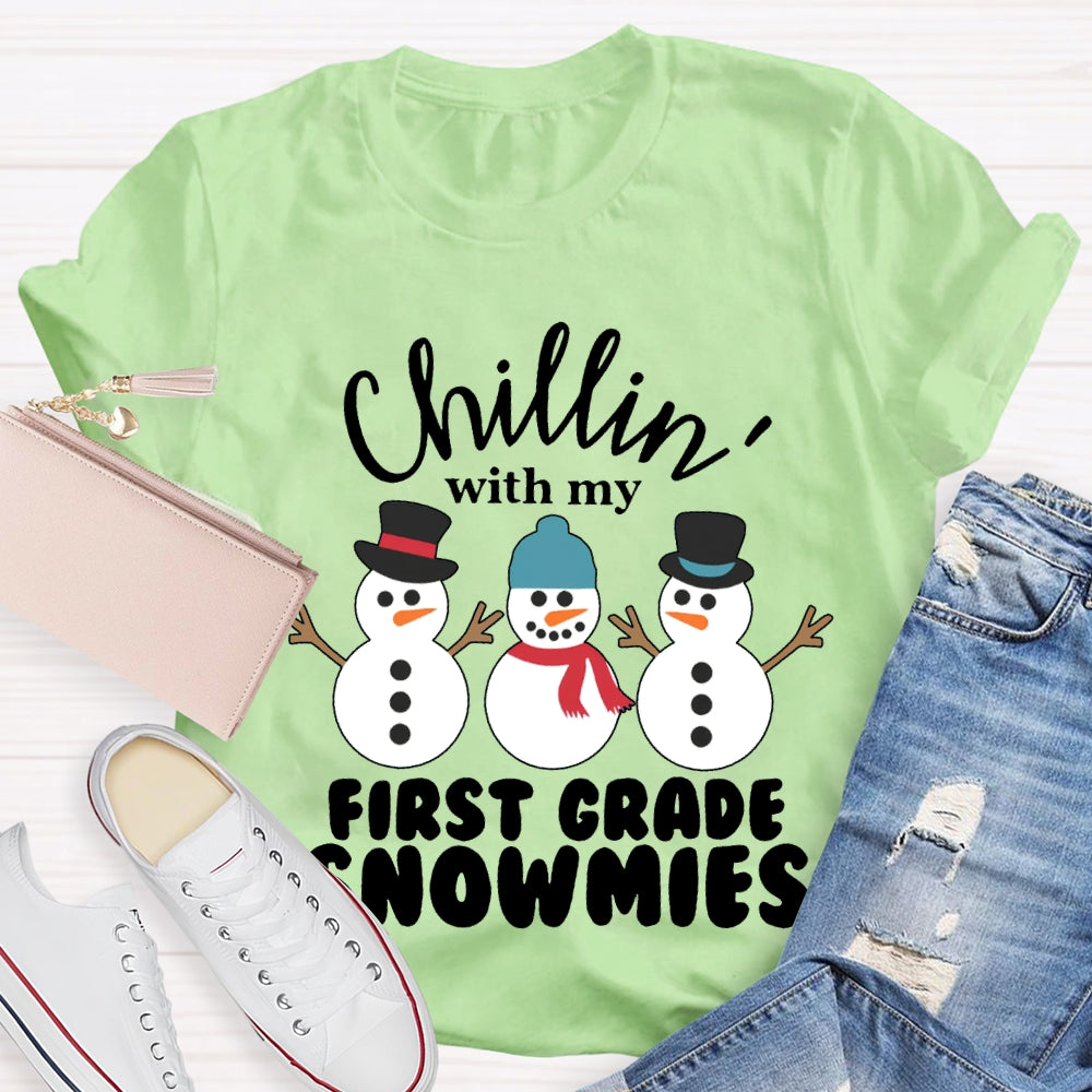 Personalized Grade Chillin With My First Grade Snowmies Christmas T-shirt