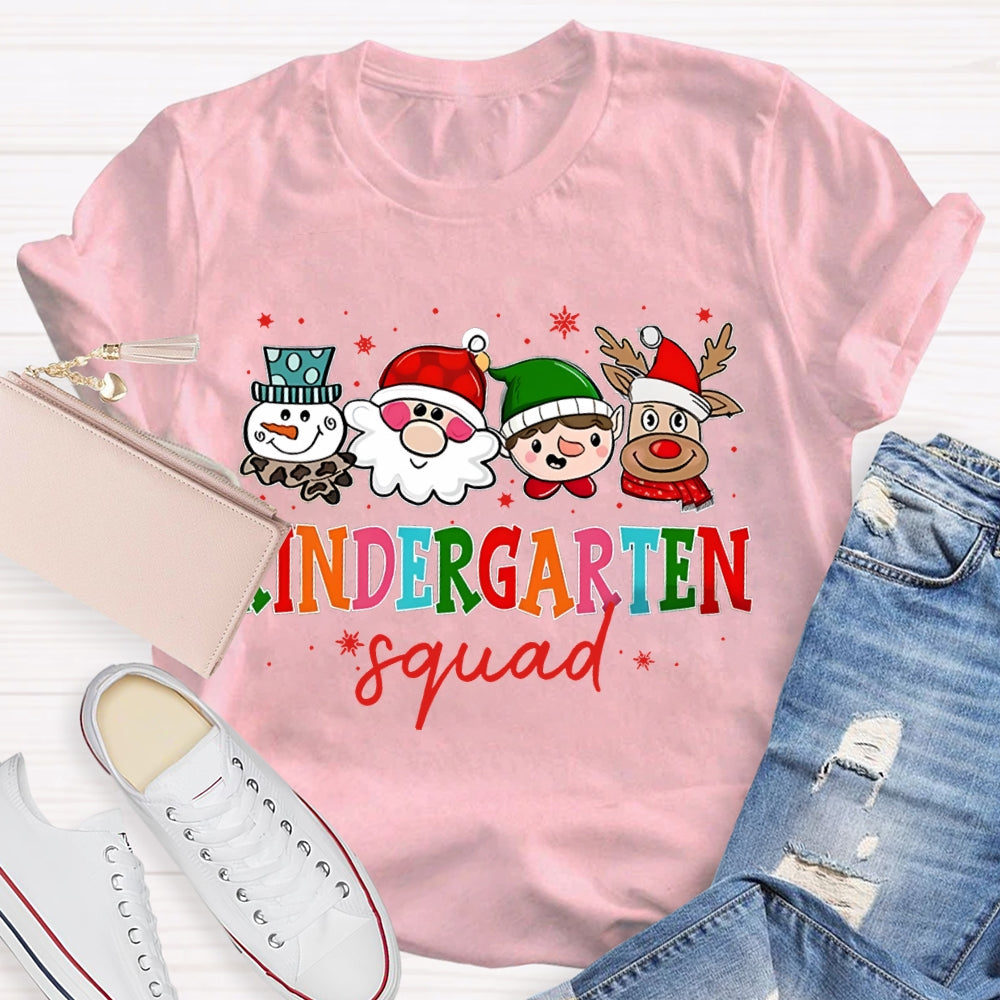 Personalized Grade Kindergarten Squad Santa Claus And Colorful Fonts Christmas T-shirt