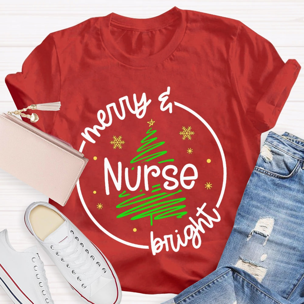 Merry Nurse Bright Christmas Tree T-shirt