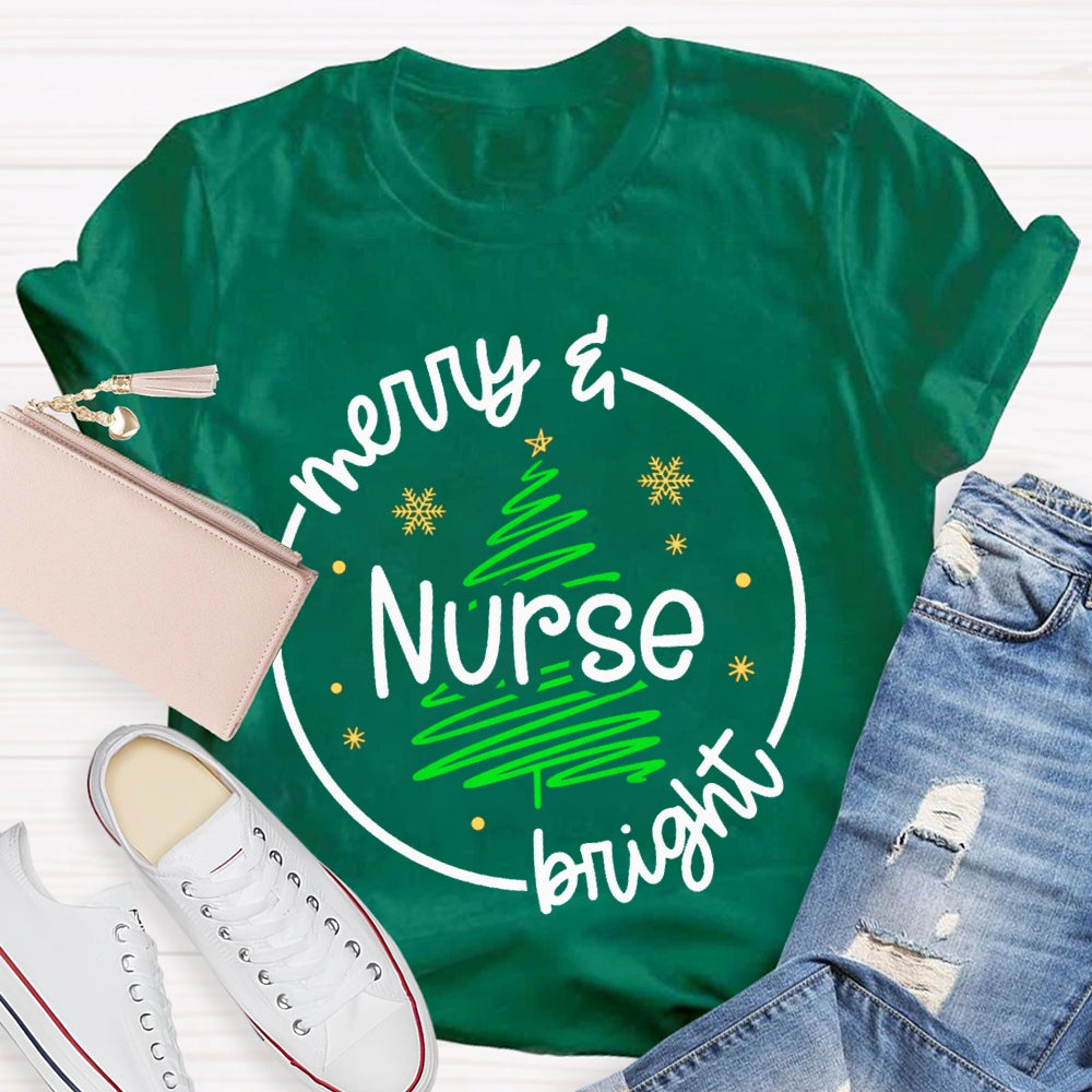 Merry Nurse Bright Christmas Tree T-shirt