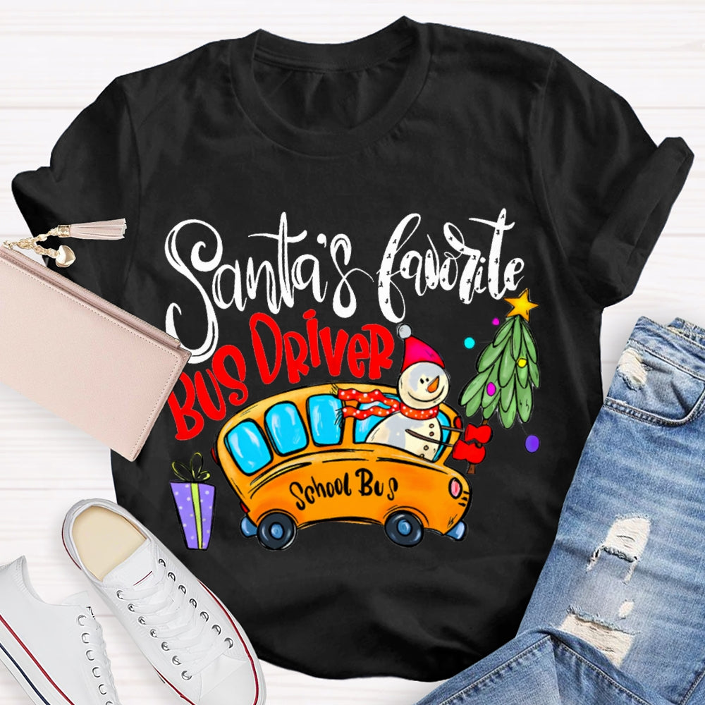 Santa'S Favorite School Bus Driver Christmas T-shirt