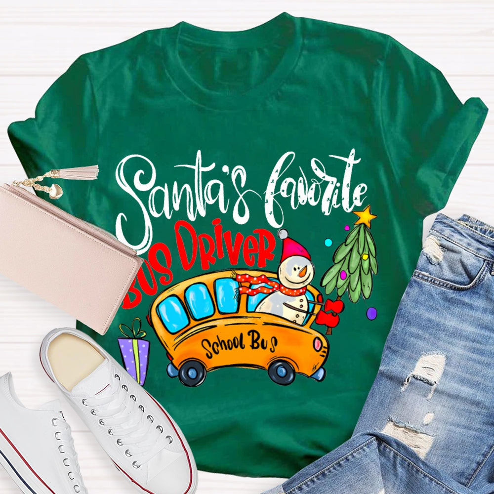 Santa'S Favorite School Bus Driver Christmas T-shirt