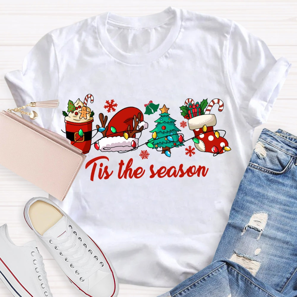 His The Season Christmas Tree And Santa Hat Christmas T-shirt
