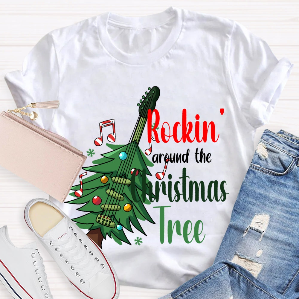 Rockin Around The Christmas Tree Christmas Guitar Tree T-shirt