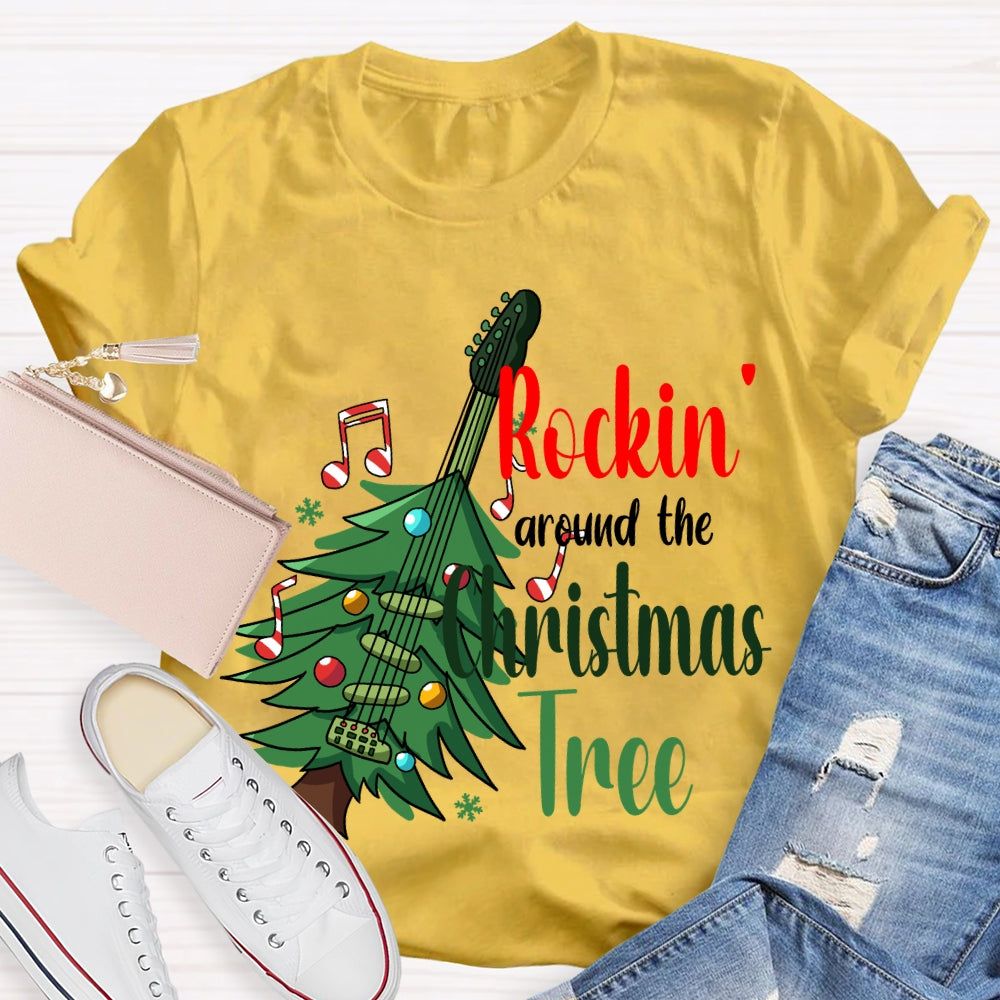 Rockin Around The Christmas Tree Christmas Guitar Tree T-shirt