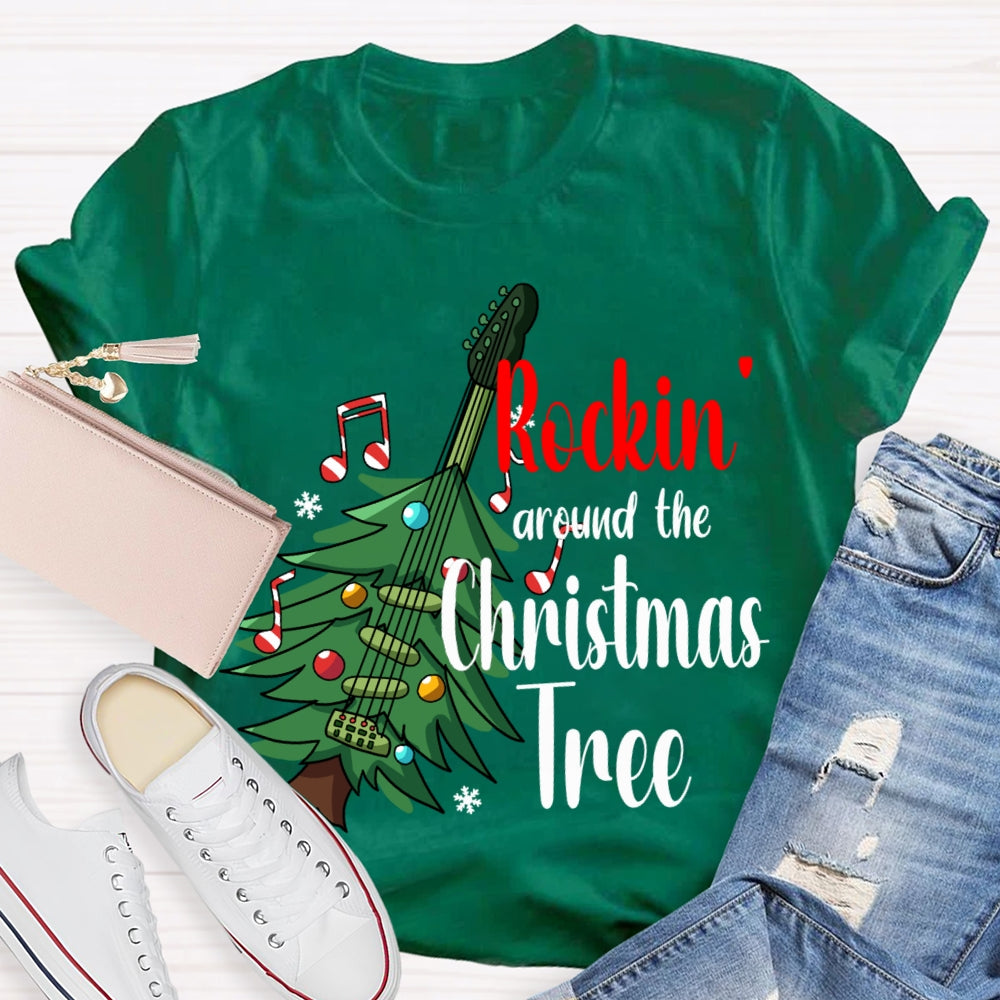 Rockin Around The Christmas Tree Christmas Guitar Tree T-shirt