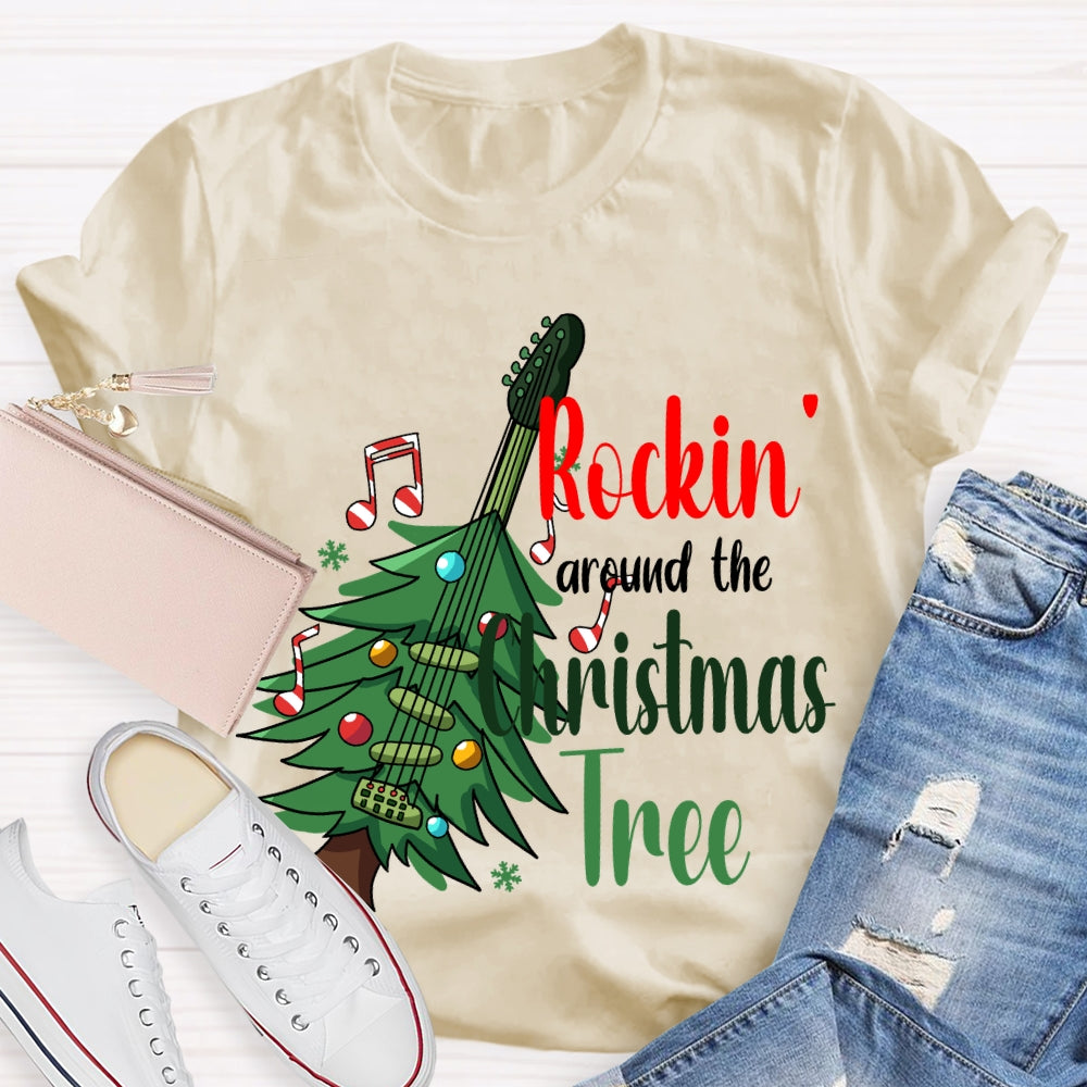 Rockin Around The Christmas Tree Christmas Guitar Tree T-shirt