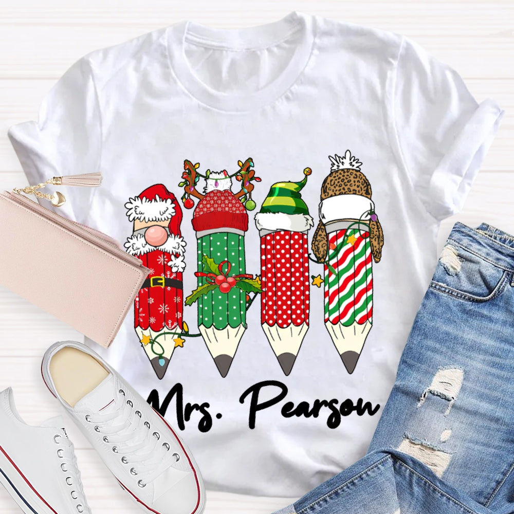 Personalized Name Colored Christmas Pencils Christmas T-shirt