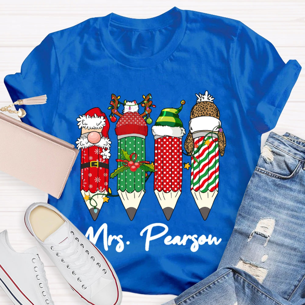Personalized Name Colored Christmas Pencils Christmas T-shirt