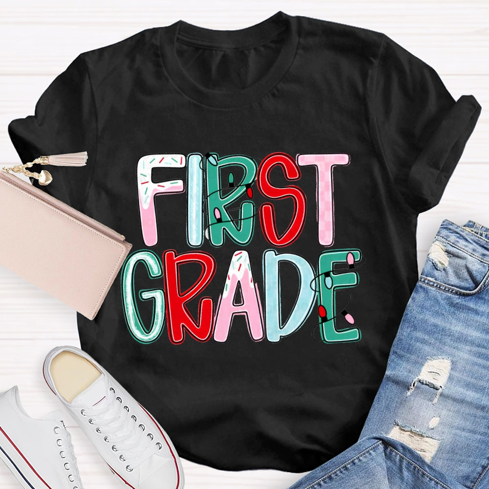 Personalized Grade First Grade Colorful Christmas Fonts T-shirt