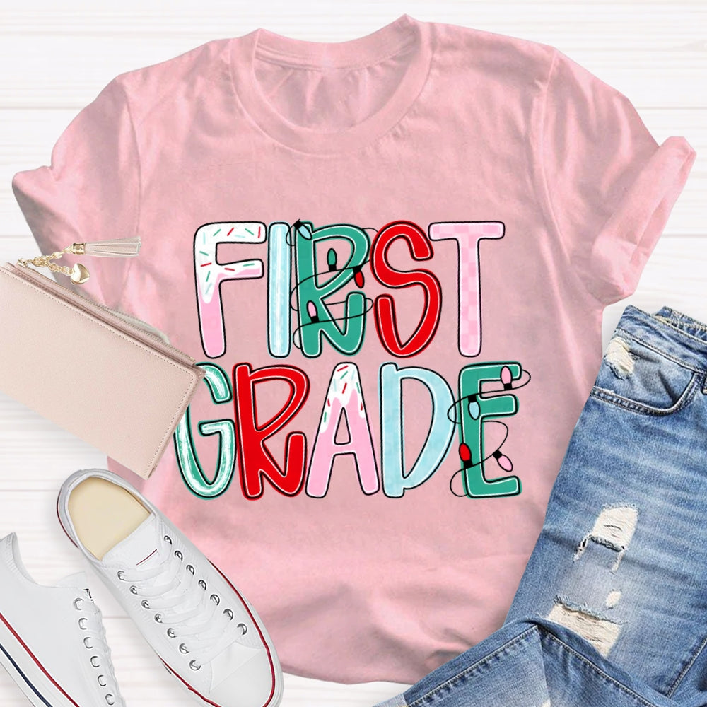 Personalized Grade First Grade Colorful Christmas Fonts T-shirt