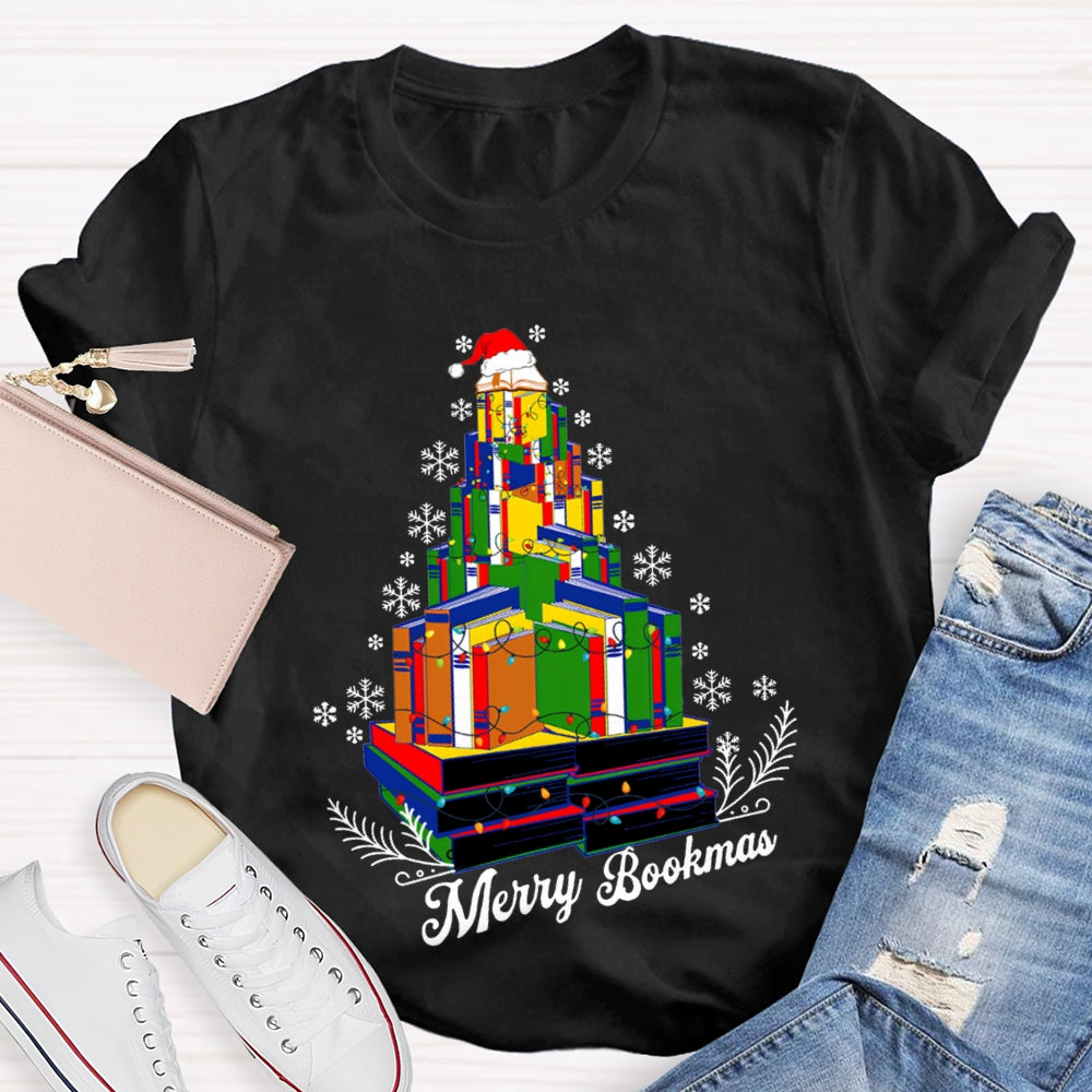 Merry Bookmas Christmas Books And Snowflakes T-shirt