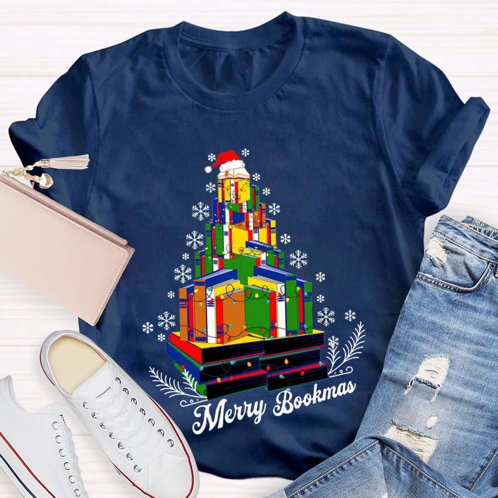 Merry Bookmas Christmas Books And Snowflakes T-shirt