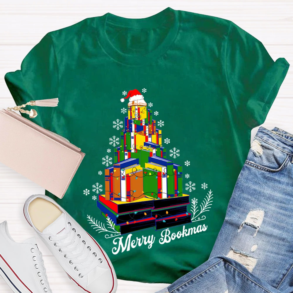 Merry Bookmas Christmas Books And Snowflakes T-shirt