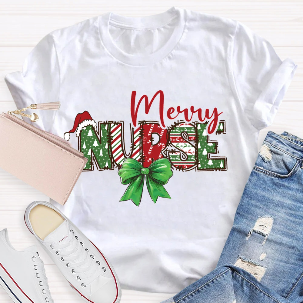 Merry Nurse Bows And Christmas Vibes T-shirt