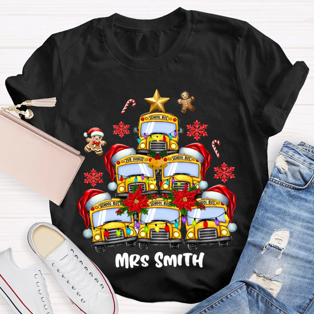 Personalized Name School Bus Snowflakes And Christmas T-shirt
