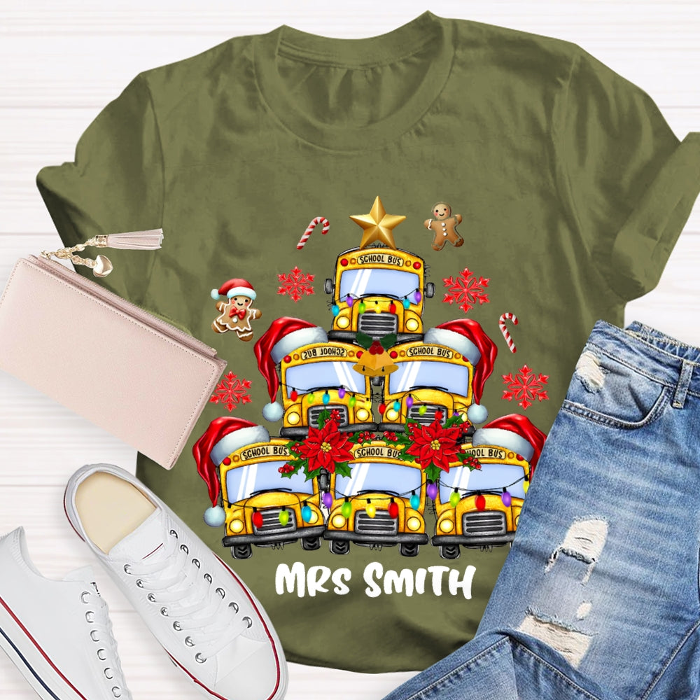 Personalized Name School Bus Snowflakes And Christmas T-shirt
