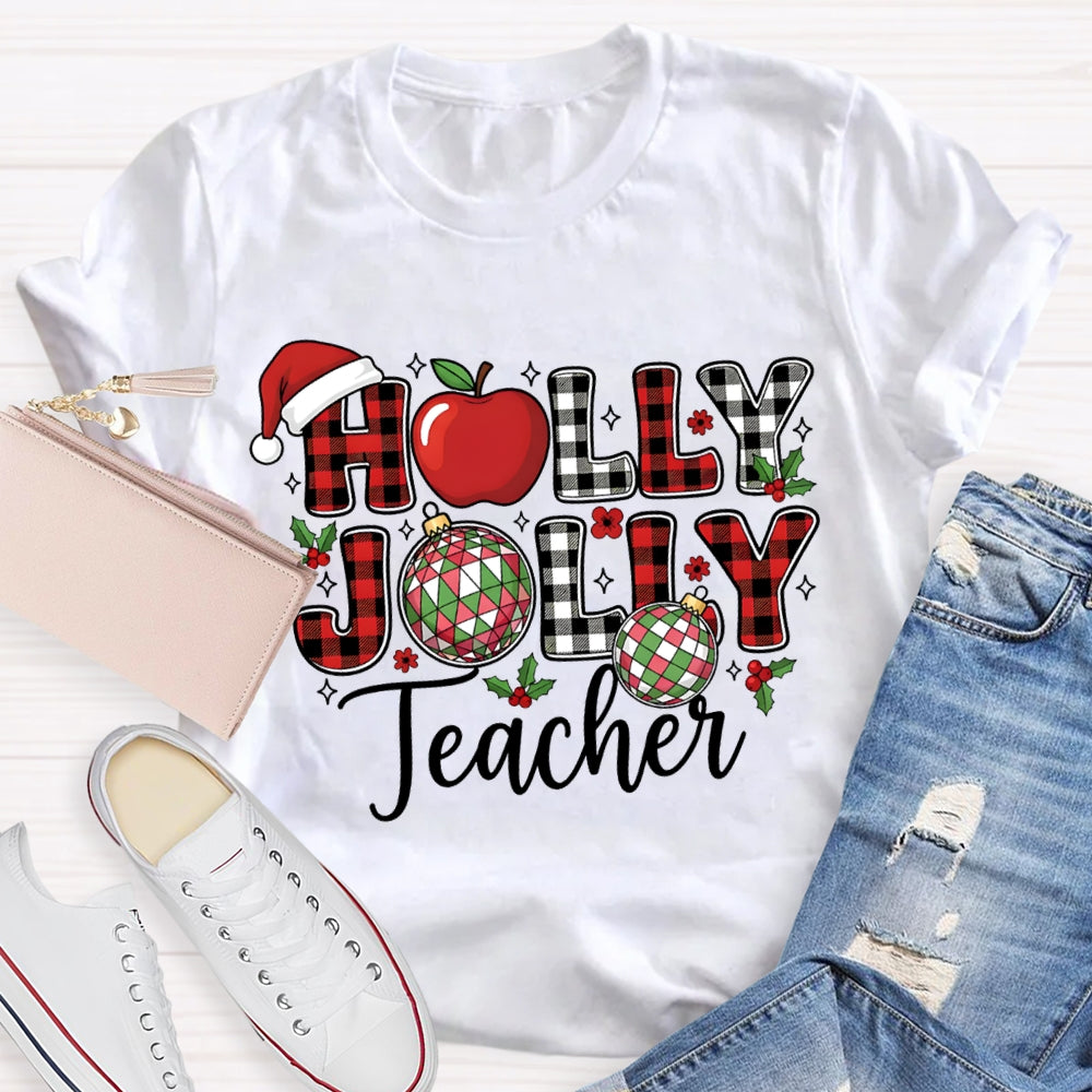 Personalized Name Teacher Apple And Santa Hat Christmas T-shirt