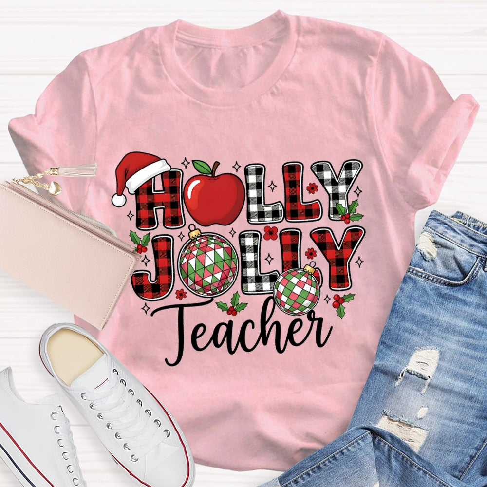 Personalized Name Teacher Apple And Santa Hat Christmas T-shirt