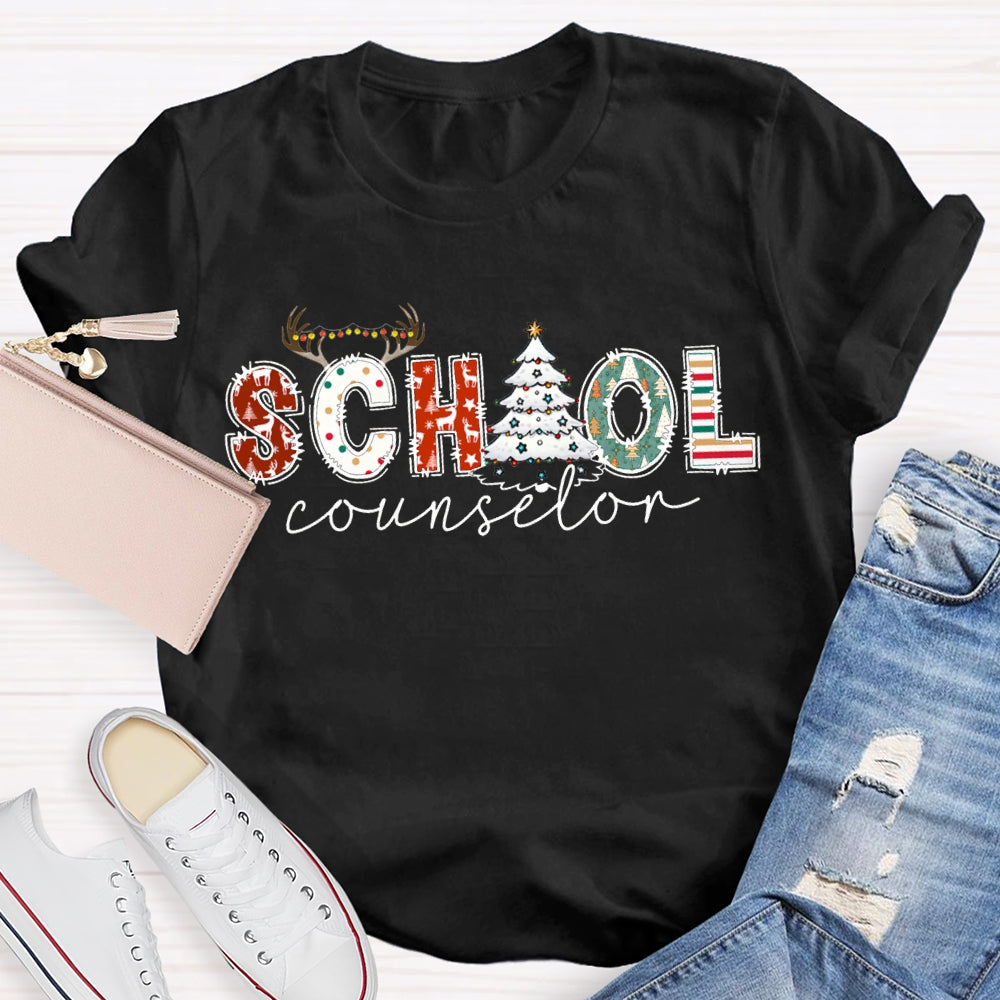 School Counselor Christmas Tree Christmas Vibes T-shirt