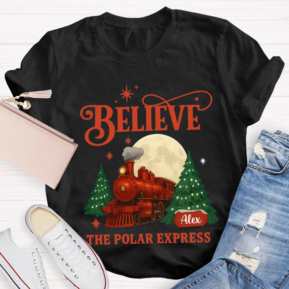 Personalized Name Believe The Polar Express Christmas Tree T-shirt