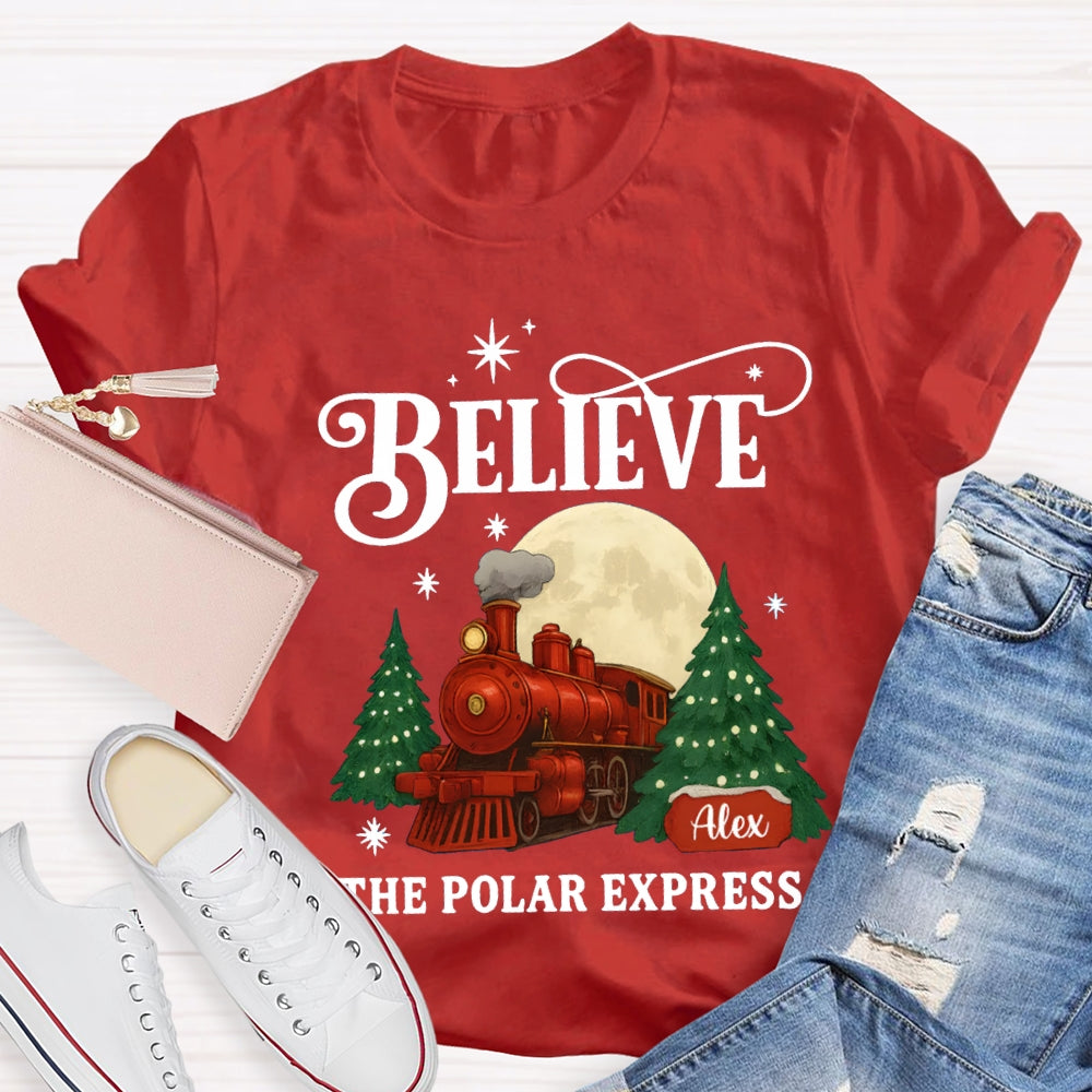 Personalized Name Believe The Polar Express Christmas Tree T-shirt