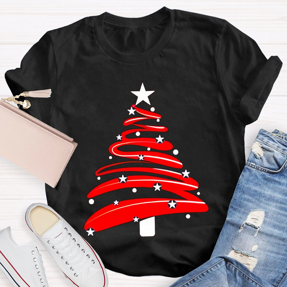 Red Christmas Tree And Stars Merry Christmas T-shirt