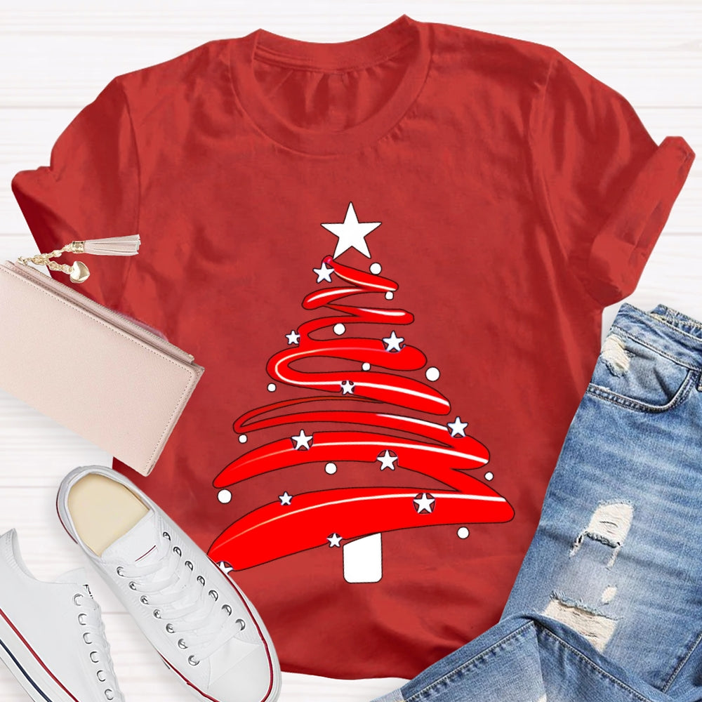 Red Christmas Tree And Stars Merry Christmas T-shirt